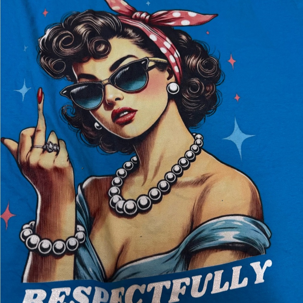 Port and Company Blue Graphic Tee with Retro Pin-Up - Picture 3 of 10